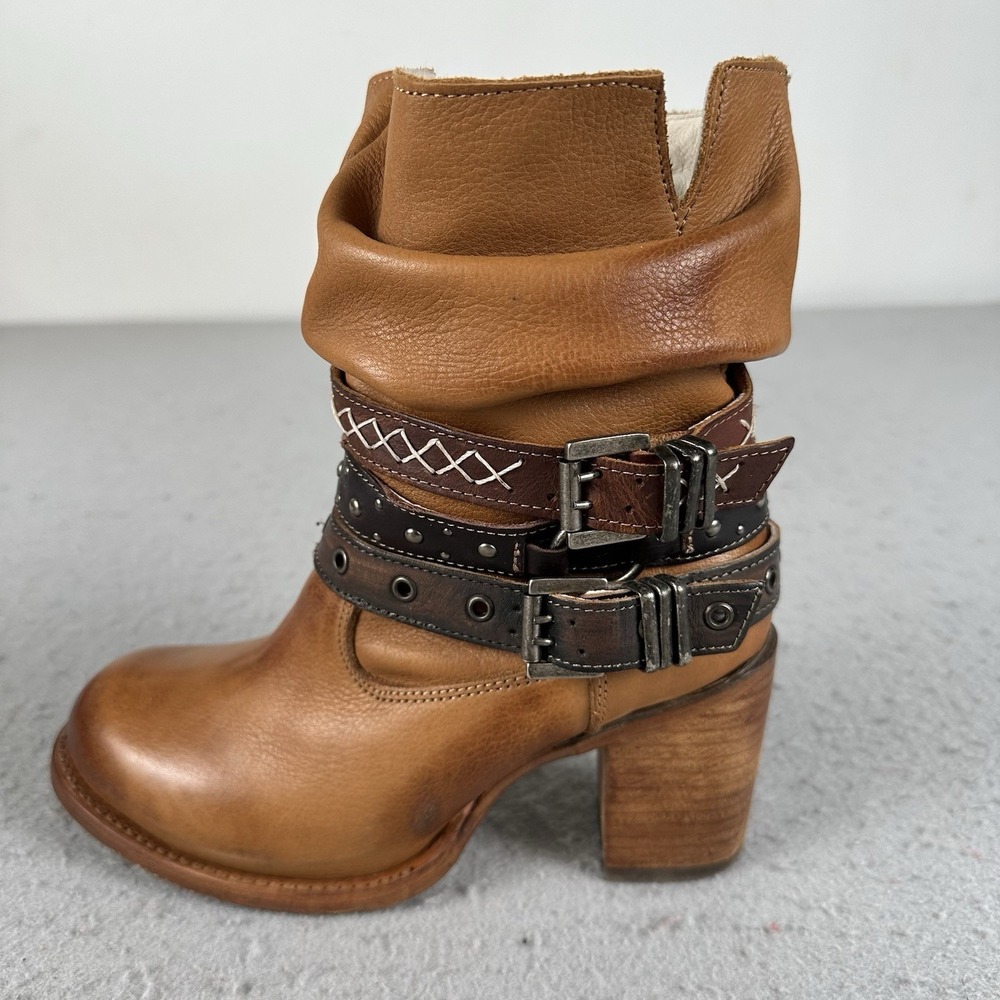 Freebird By Steven Blaine Slouch Ankle Boots Buckle Heel Brown Women's 7 - Picture 9 of 16